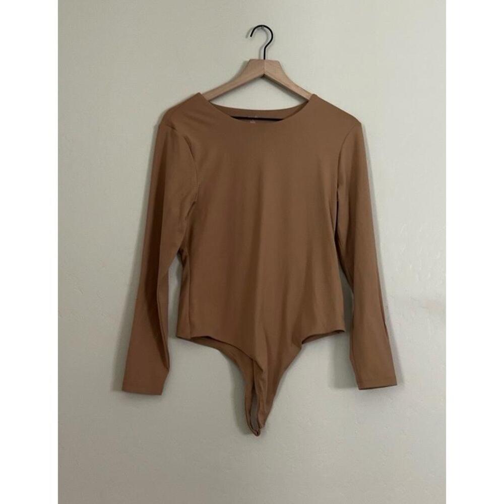 Nuuds Bodysuit Womens Large Light‎ Brown Tan Seamless Thong Back Stretch Casual